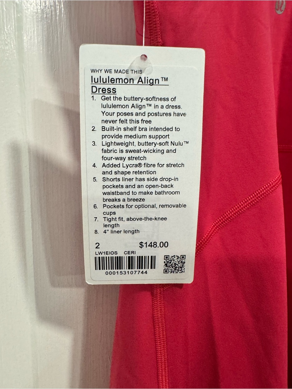 NWT Lululemon Align Dress - Cherry Mist - Size 2 - Picture 4 of 4